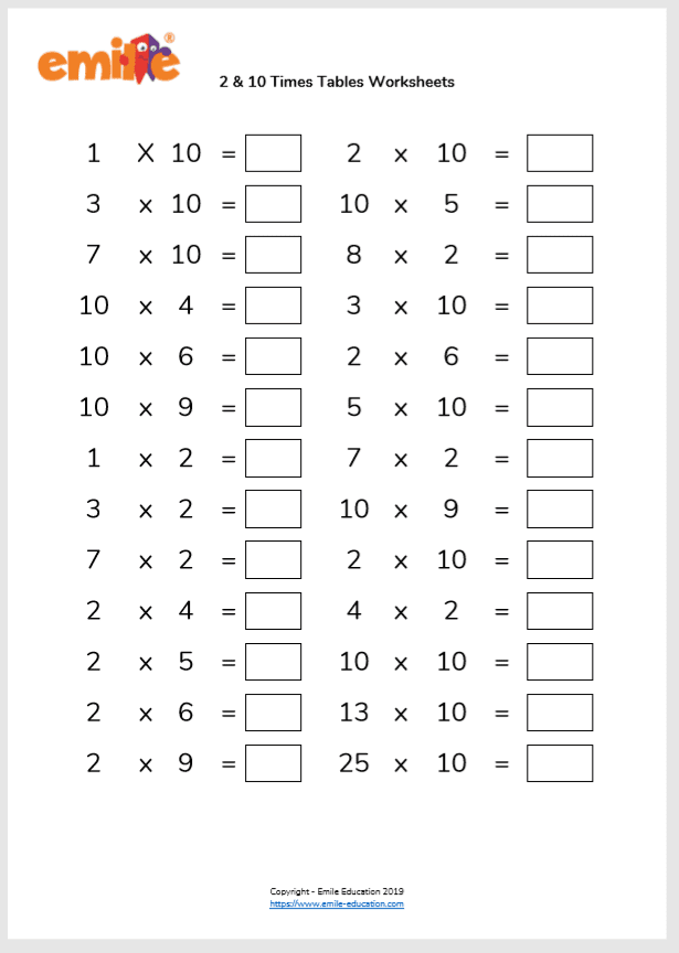 Multiplication Tables Check (MTC) Worksheets