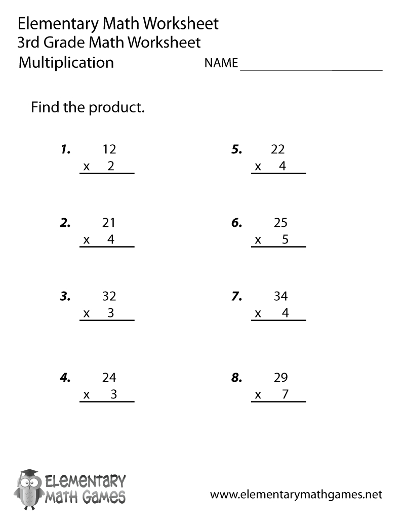 Free Printable Multiplication Worksheet for Third Grade