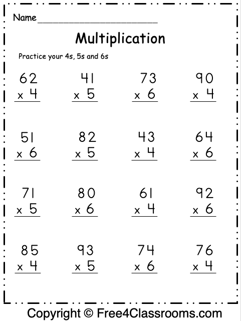 Free Multiplication Worksheet - 4s, 5s and 6s - Free Worksheets ...