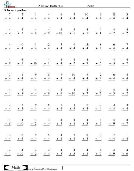 printable multiplication worksheet 4 s