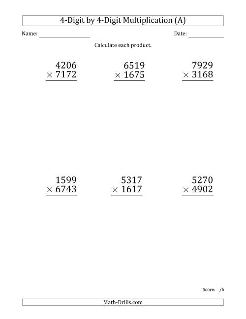 Multiplying 4-Digit by 4-Digit Numbers (Large Print) (A)