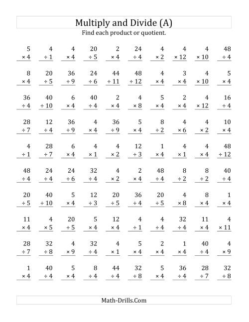 Multiplying and Dividing by 4 (A)