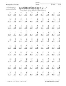 Multiplication Facts 0-7 Worksheet for 4th Grade | Lesson Planet