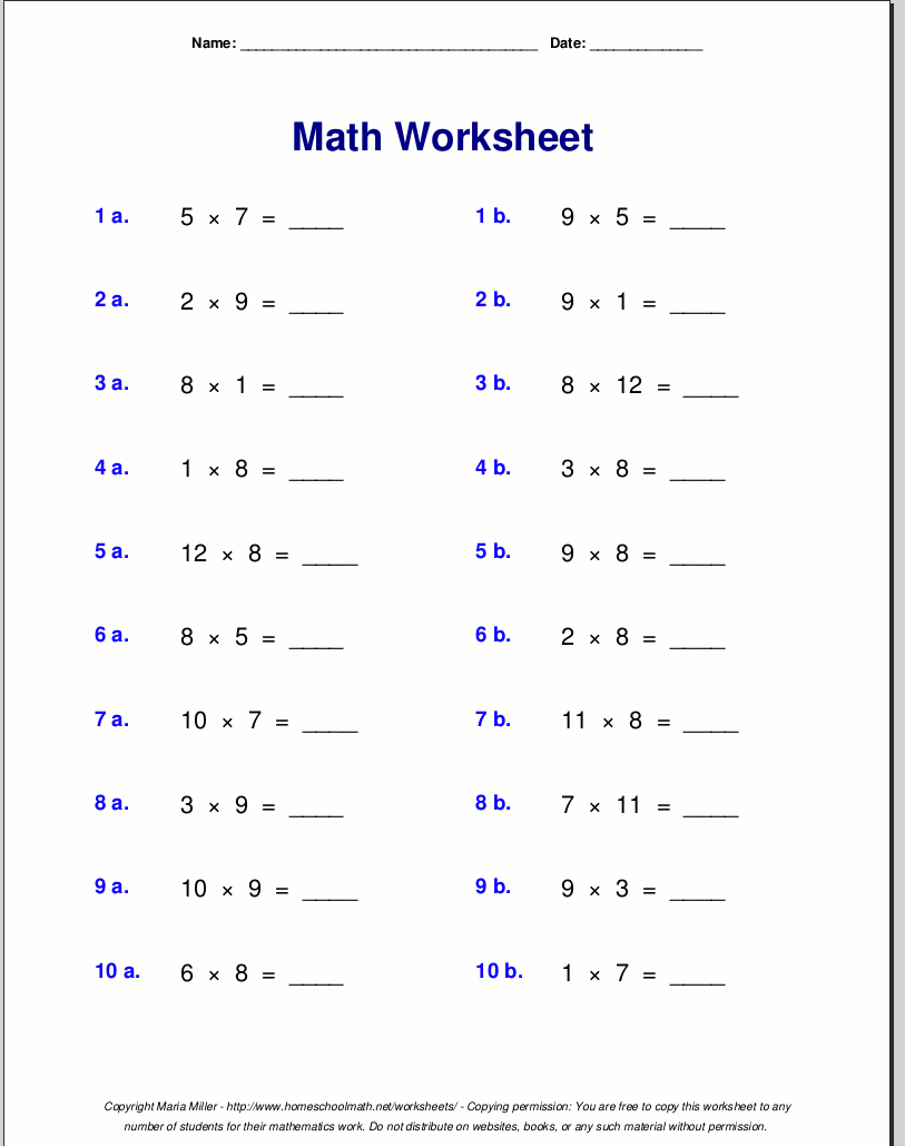 Multiplication worksheets for grade 3