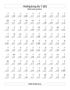 Multiplying With 7 (B) Worksheet for 2nd - 3rd Grade | Lesson Planet
