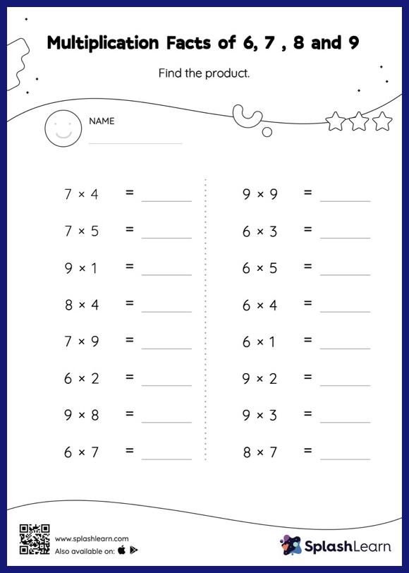 Multiplication Facts of 6, 7 , 8 and 9: Horizontal Multiplication ...