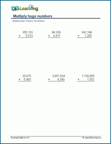 Multiply 5 or more digits worksheets | Worsheets library