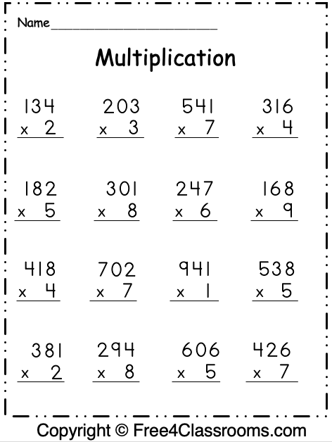 Free Multiplication Worksheet - 3 Digit by 1 Digit - Free ...