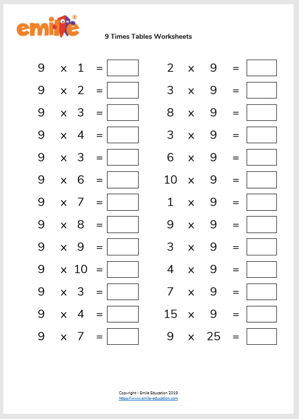 Multiplication Tables Check (MTC) Worksheets