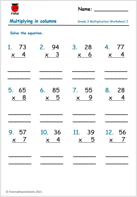 Grade 3 Multiplication Worksheets | Free Worksheets | Printables