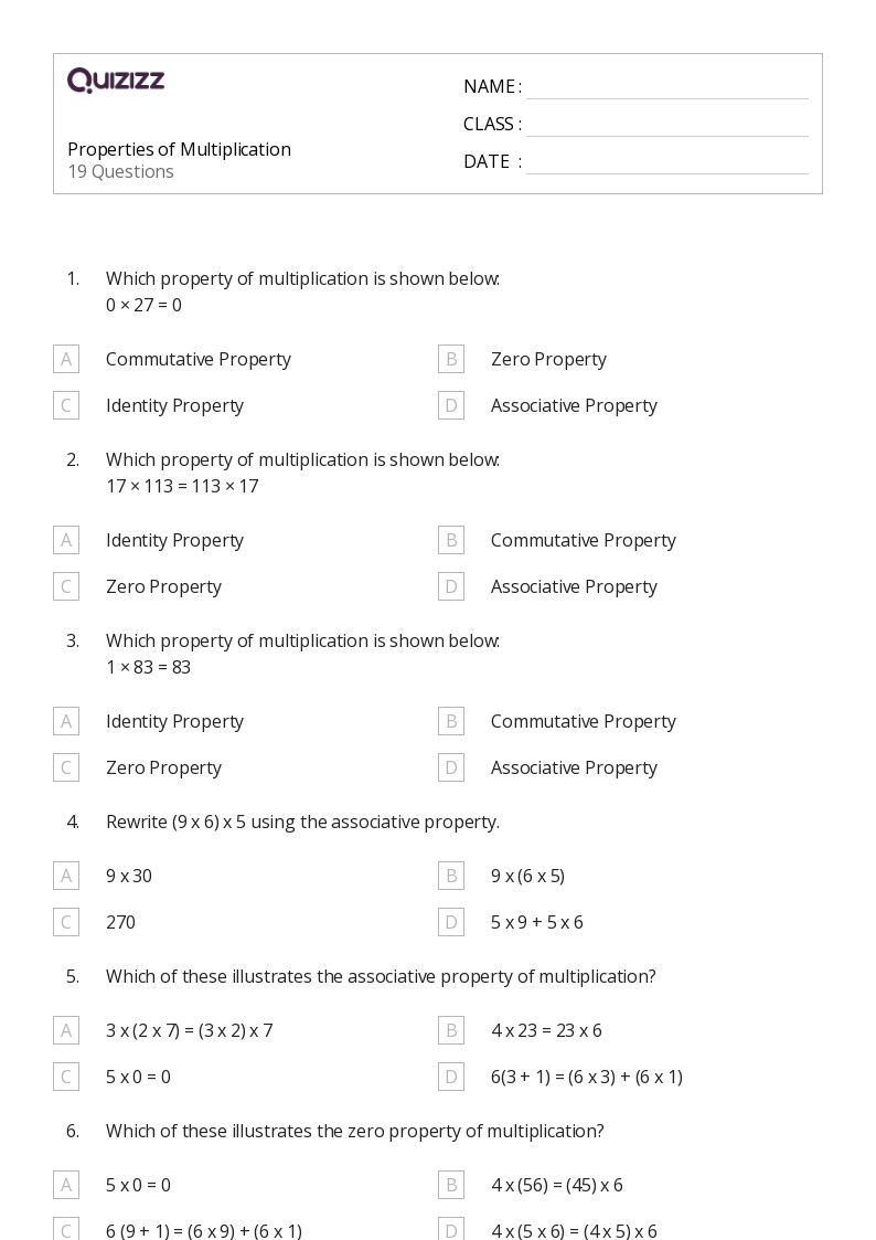 50+ Properties of Multiplication worksheets for 6th Grade on ...