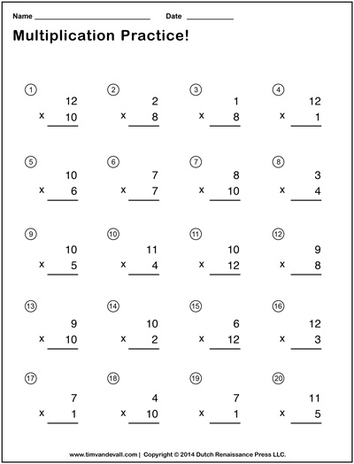 printable multiplication worksheet
