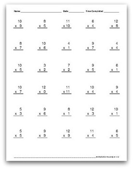 printable multiplication worksheets 1 through 12