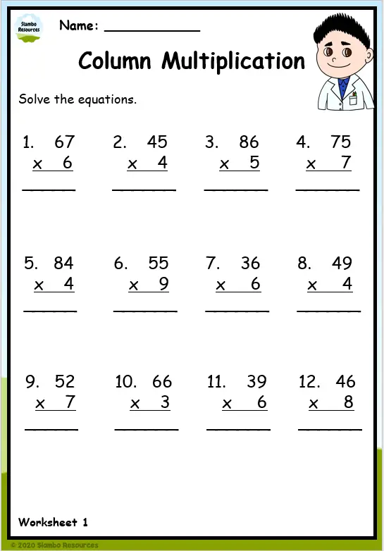 printable multiplication worksheets for third graders
