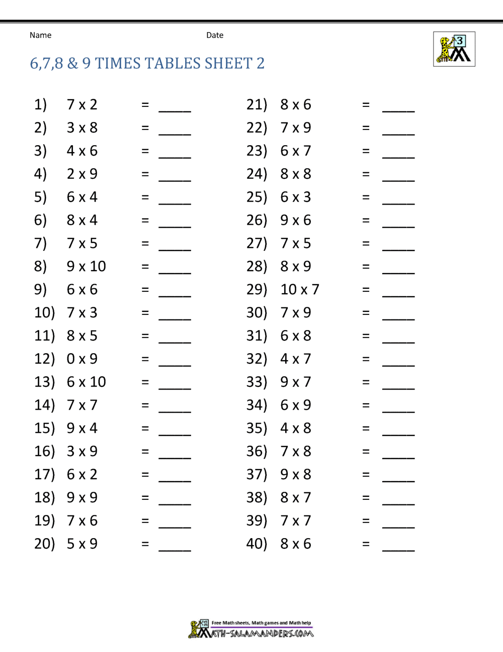 printable multiplication worksheets for third graders