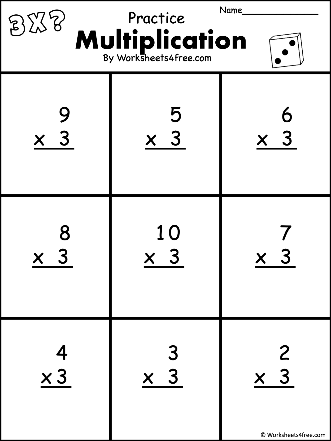 Free 1 Digit Multiplication Worksheet - 3s - Worksheets4Free