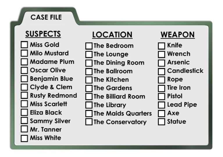 Clued-In Murder Mystery Scavenger Hunt - Printable Party Game ...