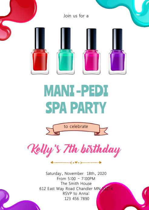 Cute nail polish party birthday invitation Template | PosterMyWall