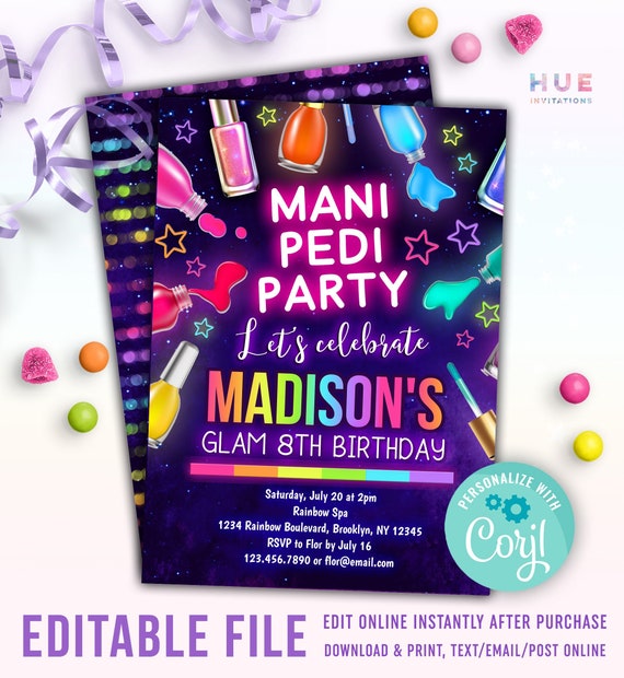 printable nail polish birthday invitations