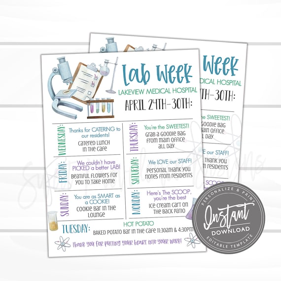 EDITABLE Lab Appreciation Week Itinerary Poster, Printable Digital ...
