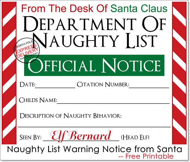 printable naughty list