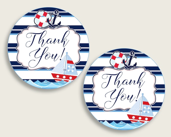 Nautical Baby Shower Round Thank You Tags 2 Inch Printable, Blue ...