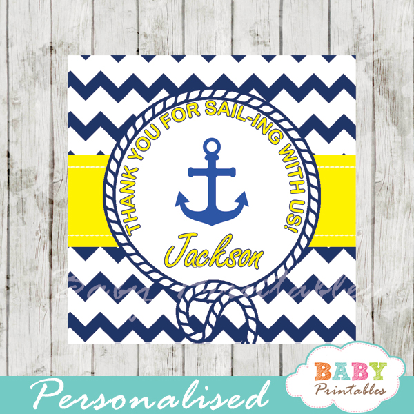 Navy &  Yellow Nautical Anchor Baby Shower Square Labels - D197 ...