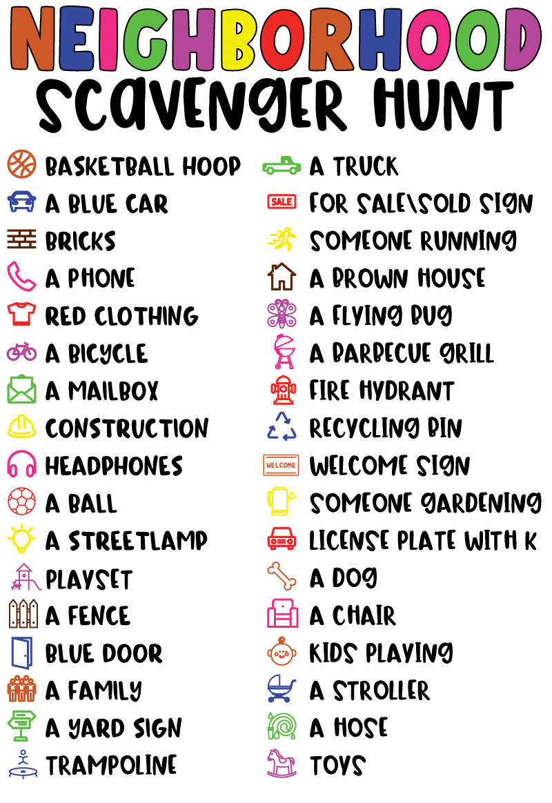 printable neighborhood scavenger hunt