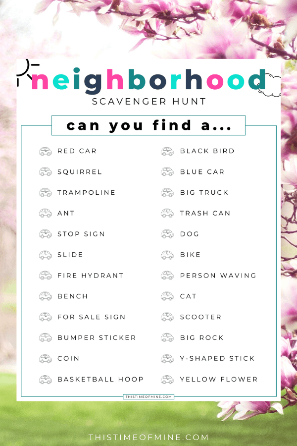 printable neighborhood scavenger hunt