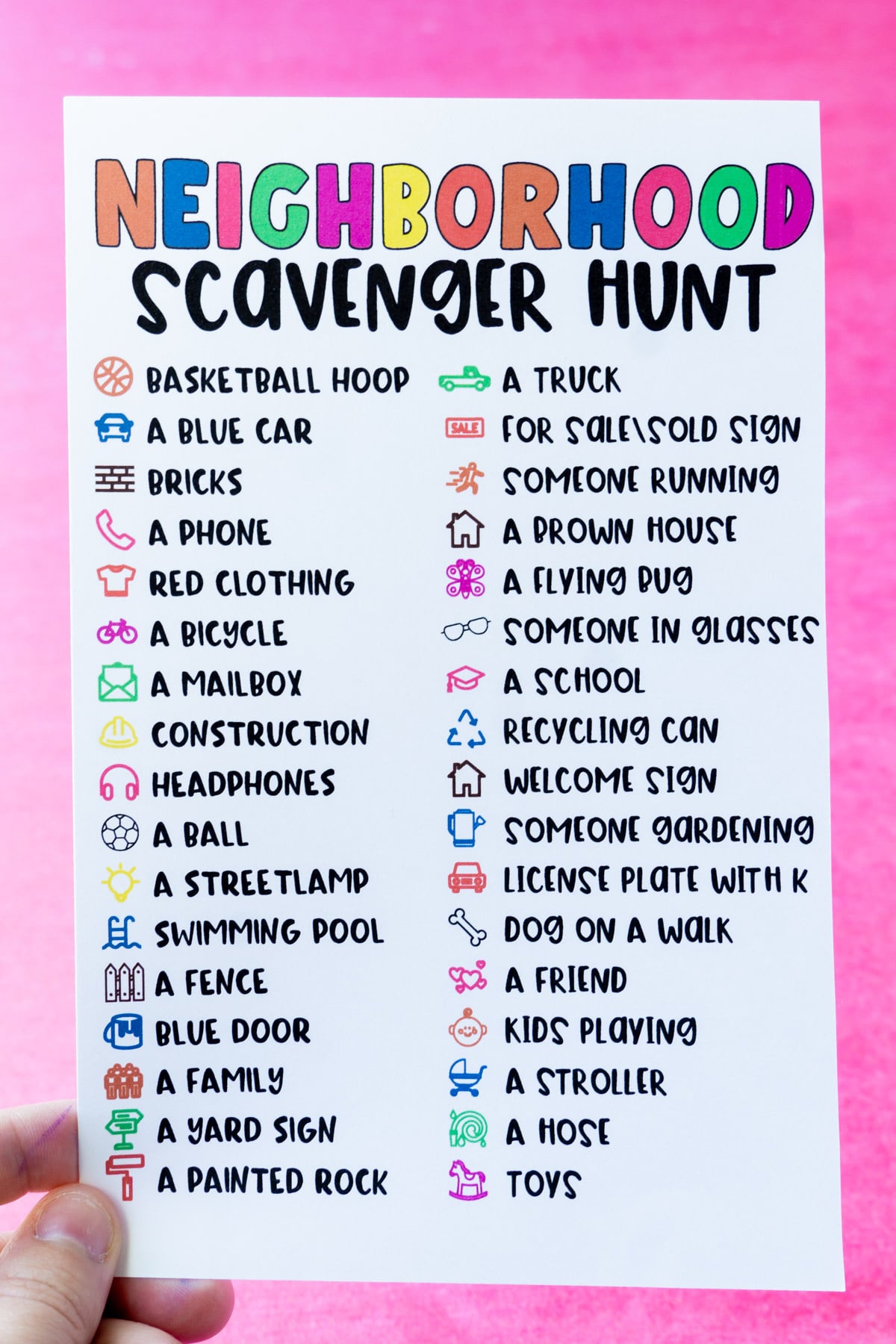printable neighborhood scavenger hunt