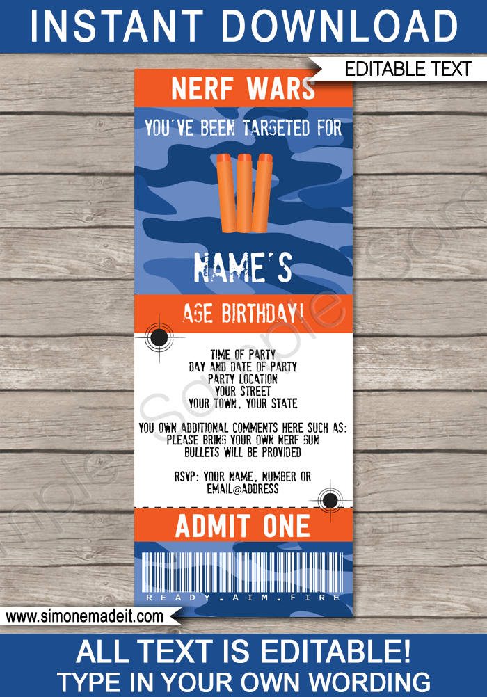 printable nerf gun party invitations