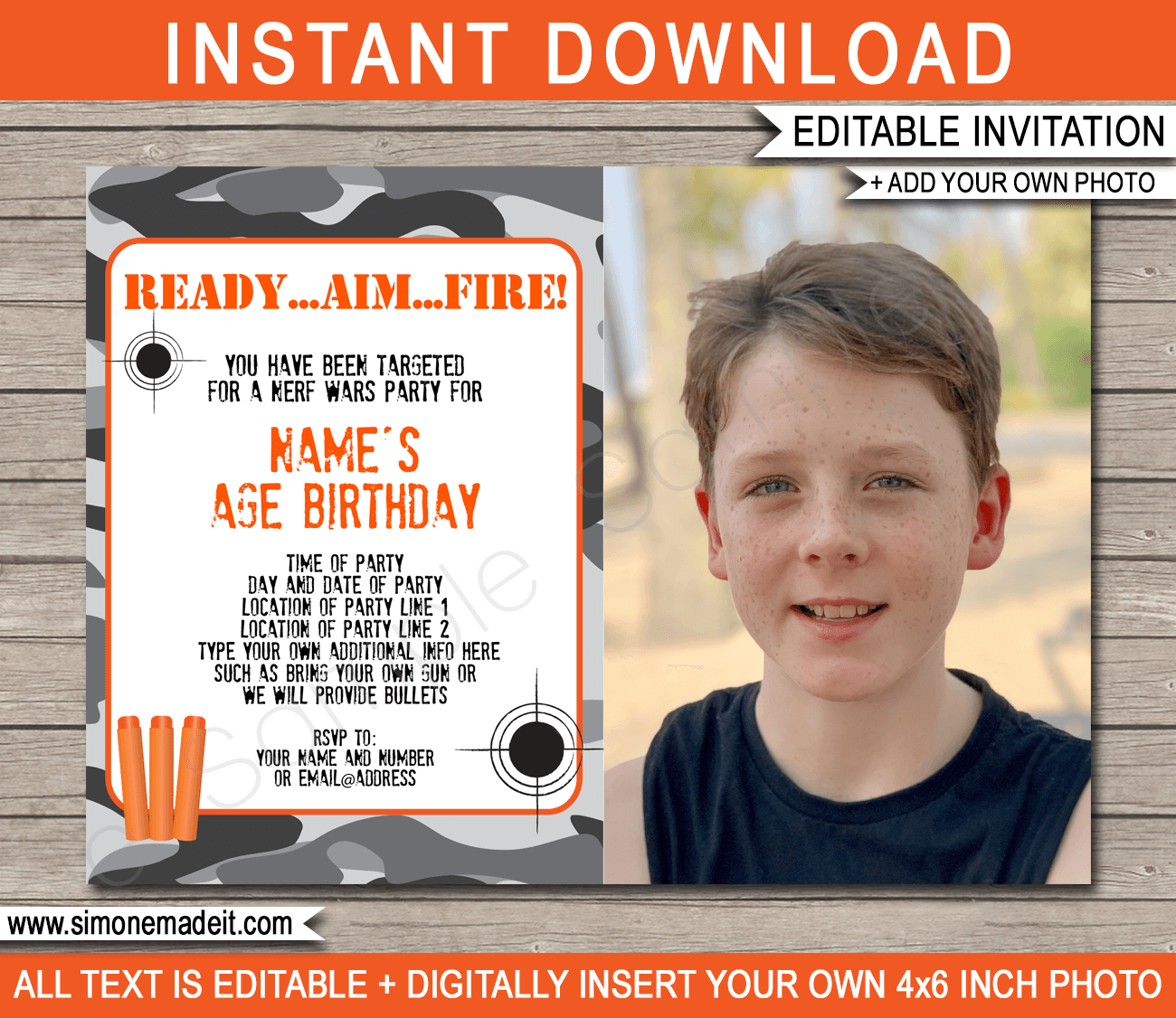 Amazon.com : VAHATAN Dart Gun Birthday Party Invitations 20 Packs ...