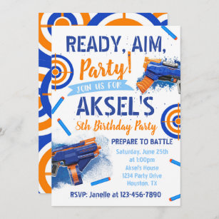 FREE Printable) - Cool Dart Gun Birthday Invitation Templates