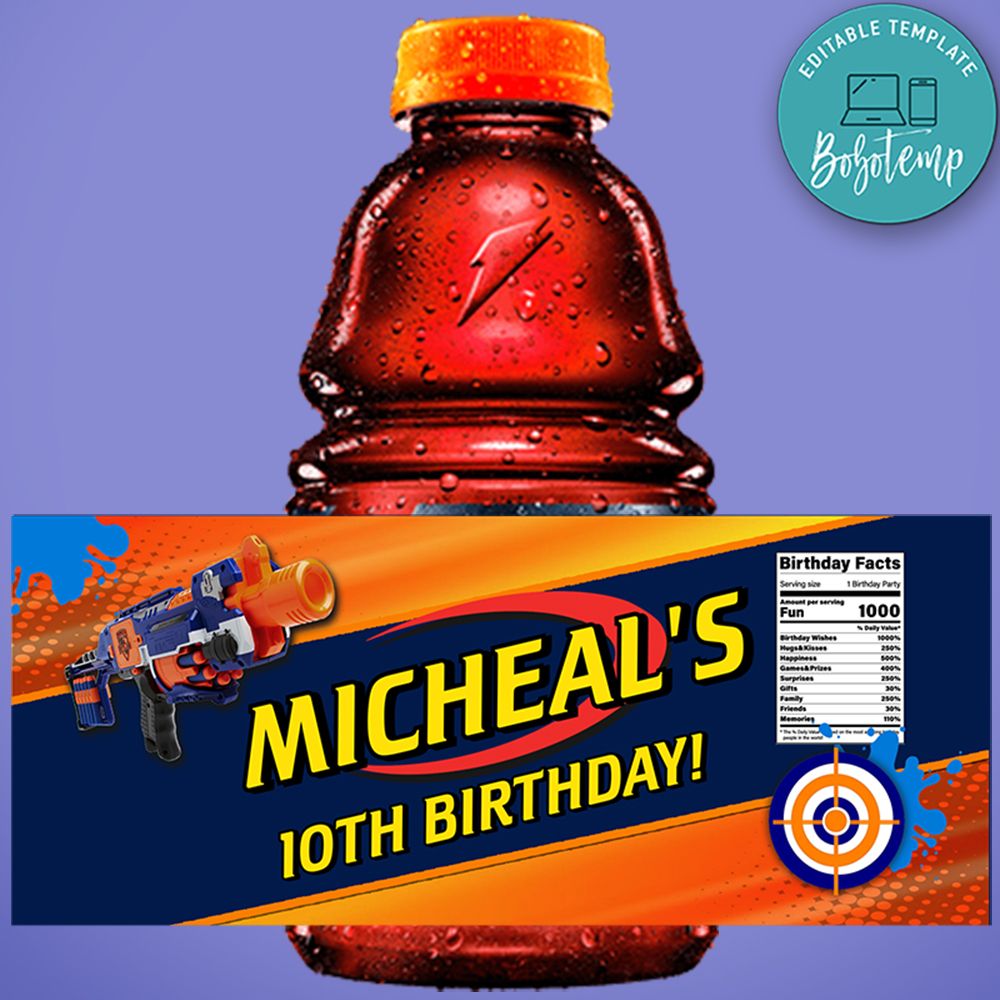 Nerf Gun Birthday Gatorade Label Template to Print at Home DIY ...