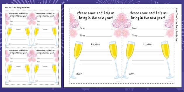Printable New Years Eve Party Invitations - PDF Template