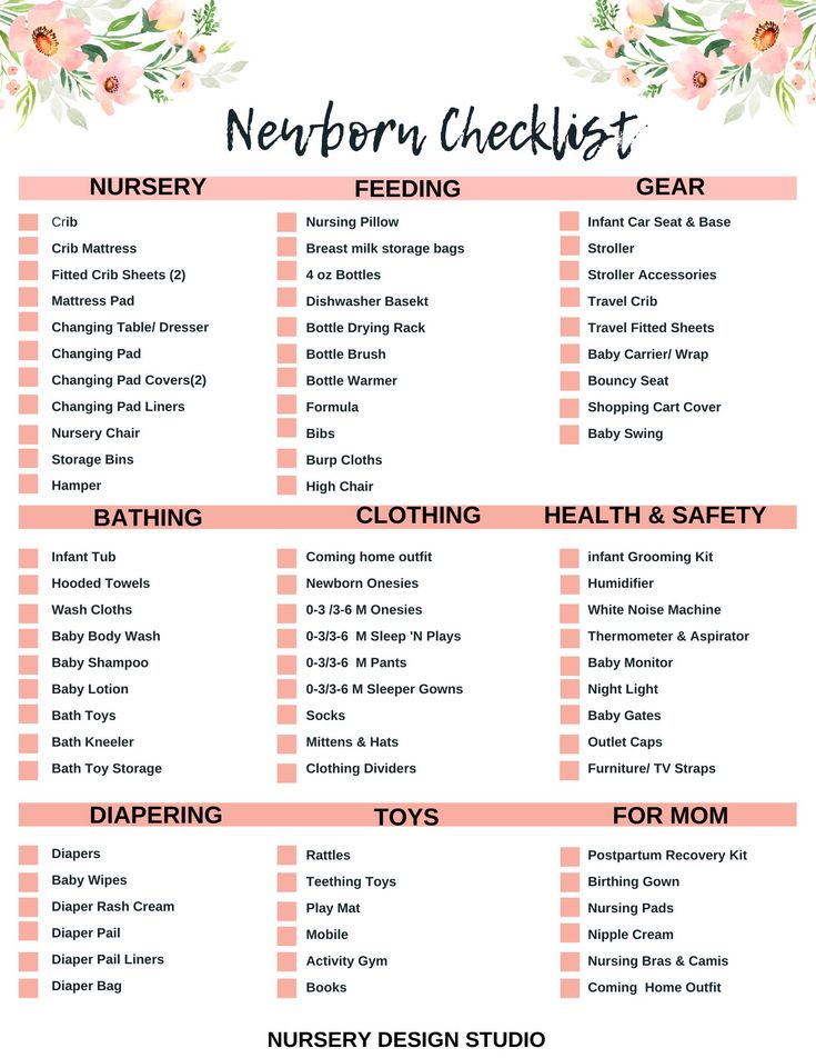 printable newborn shopping list