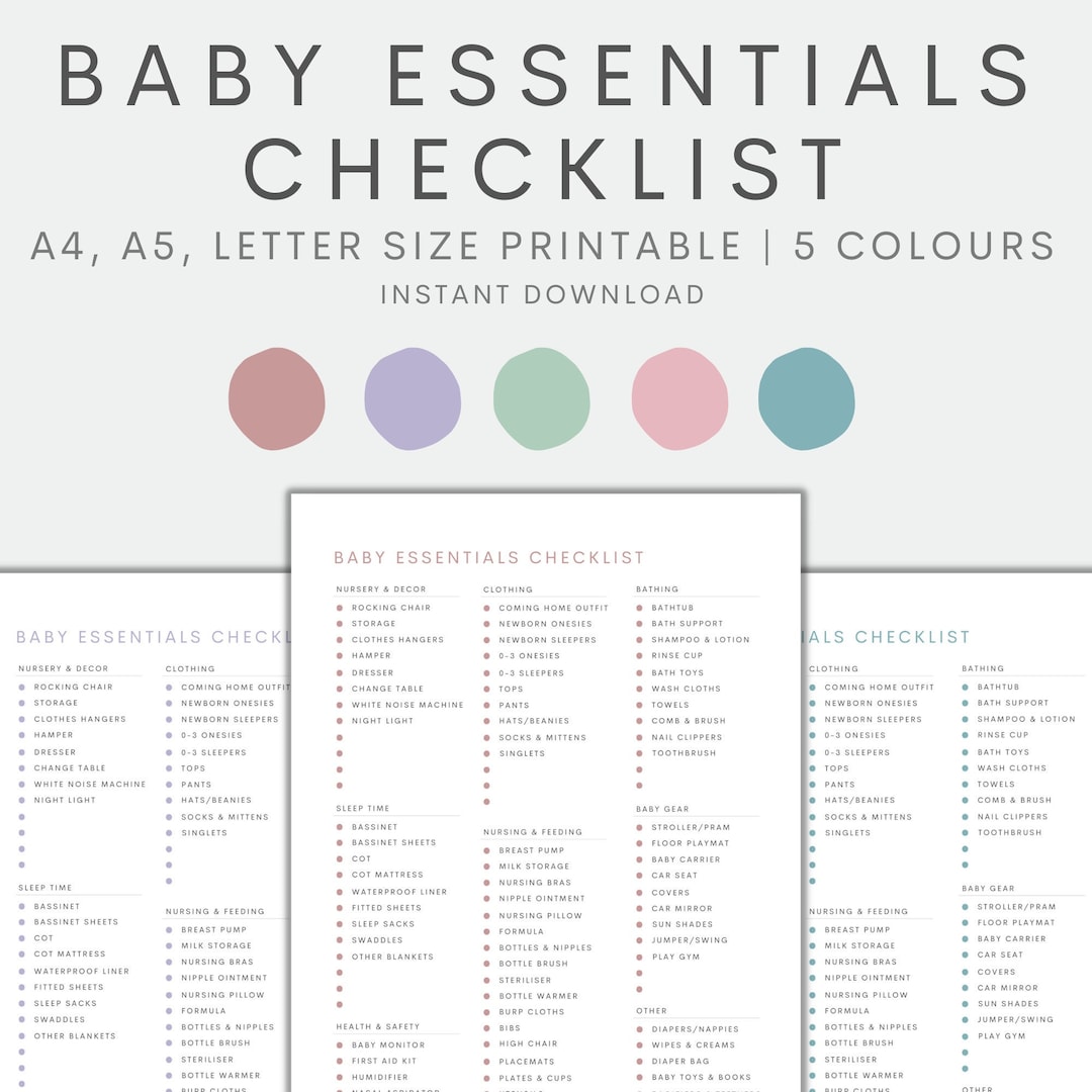 Baby Essentials Checklist Printable, Newborn Checklist, Nursery Checklist,  Baby Registry Checklist, Pregnancy Checklist, Instant Download   ...