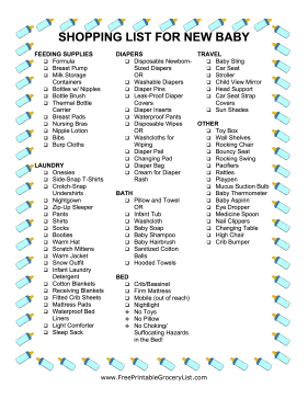 printable newborn shopping list