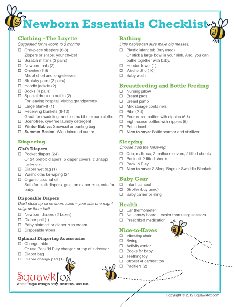 printable newborn shopping list