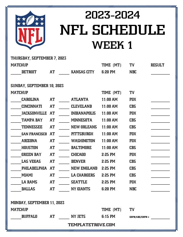 NFL regular season Week 1