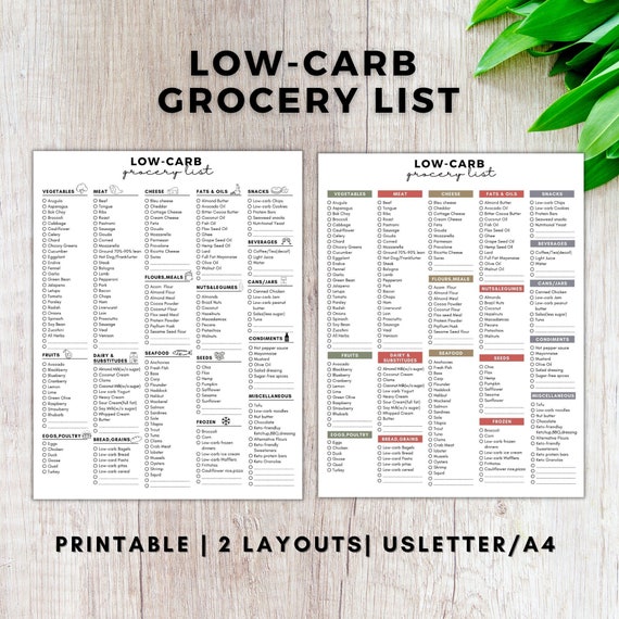 printable no carb grocery list