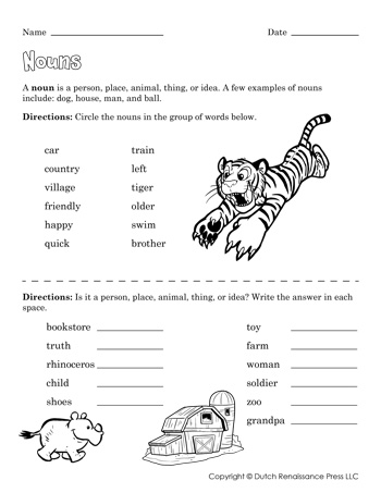 Noun Worksheets - Tims Printables