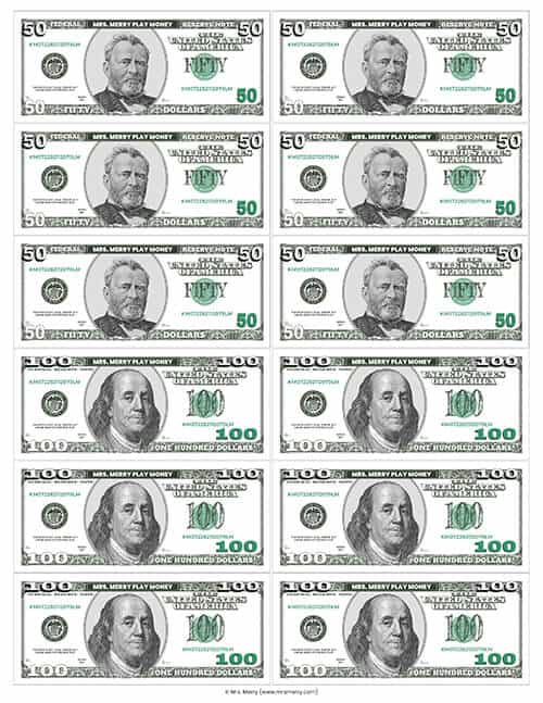printable novelty money