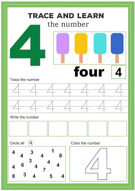 Number 4 Worksheets - FREE Tracing & Counting Printables - Worksheets ...
