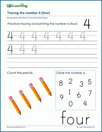 The Number 4 (four) | Worsheets library