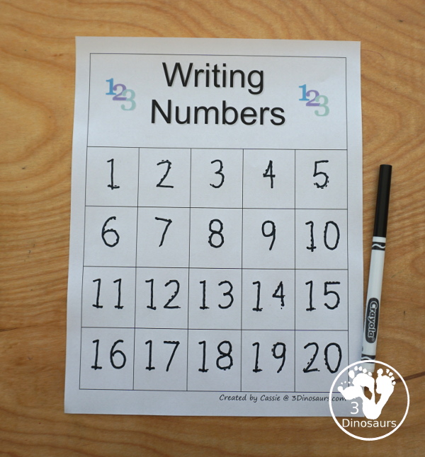 printable number chart to 20