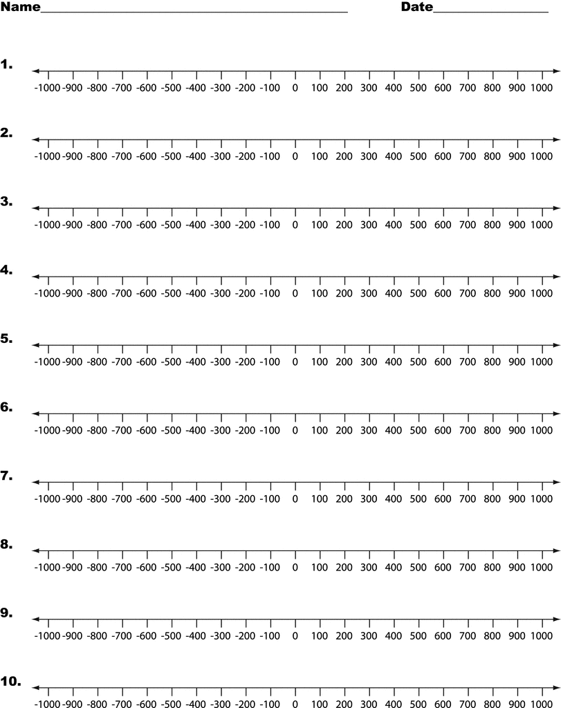 printable number line up to 1000