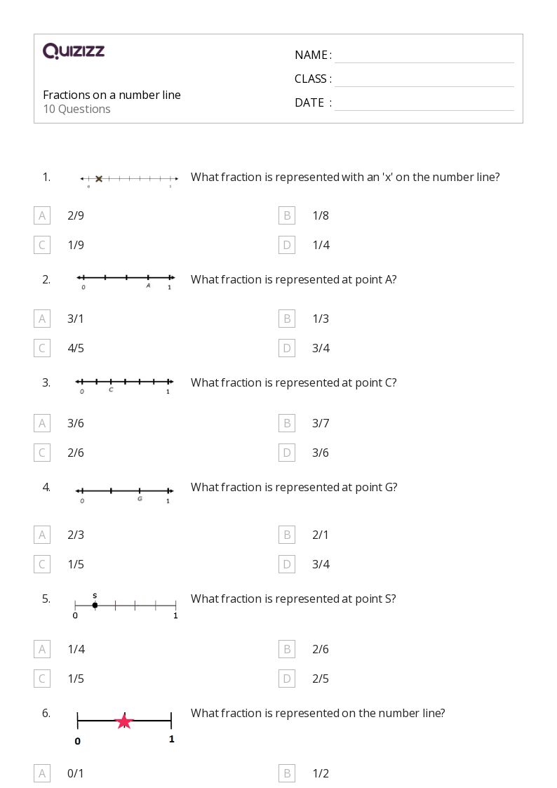 printable number line with fractions