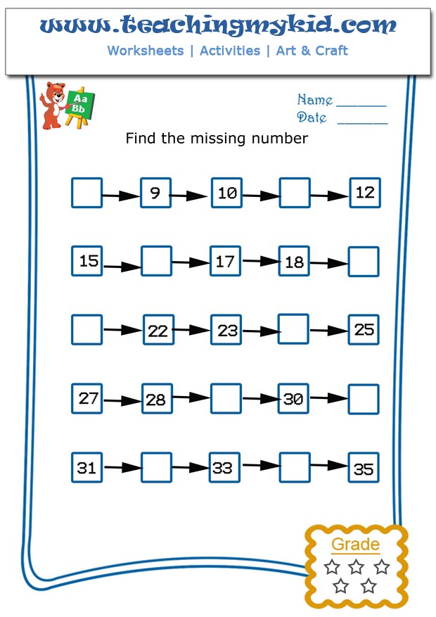 Printable puzzles for kids - Write the missing number - 4 - 6