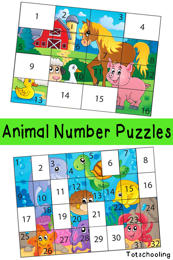 Free Animal Number Puzzles for Kids | Totschooling - Toddler ...